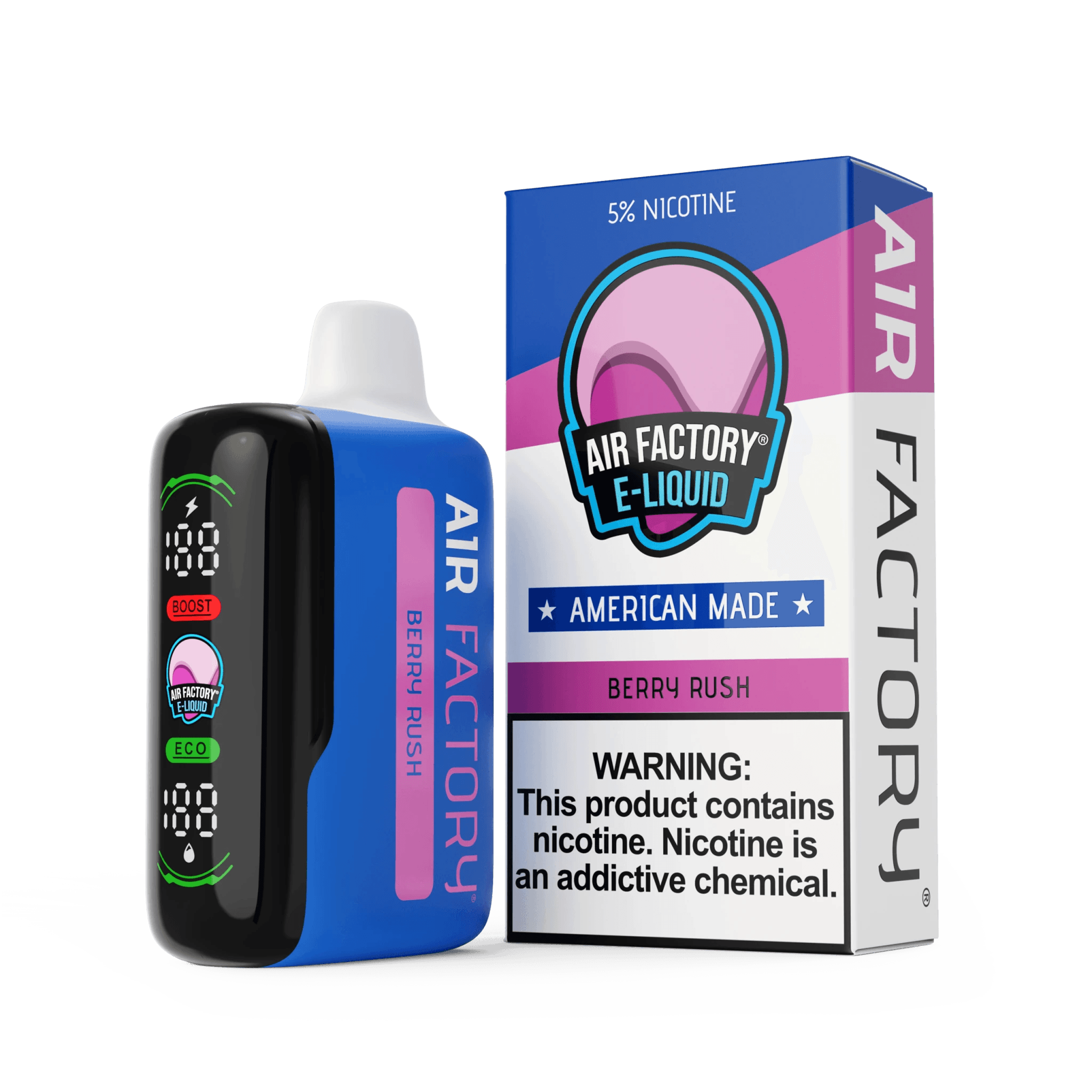 Air Factory 20K Puff Disposable Vape device with sleek design and colorful branding, ready for vaping.