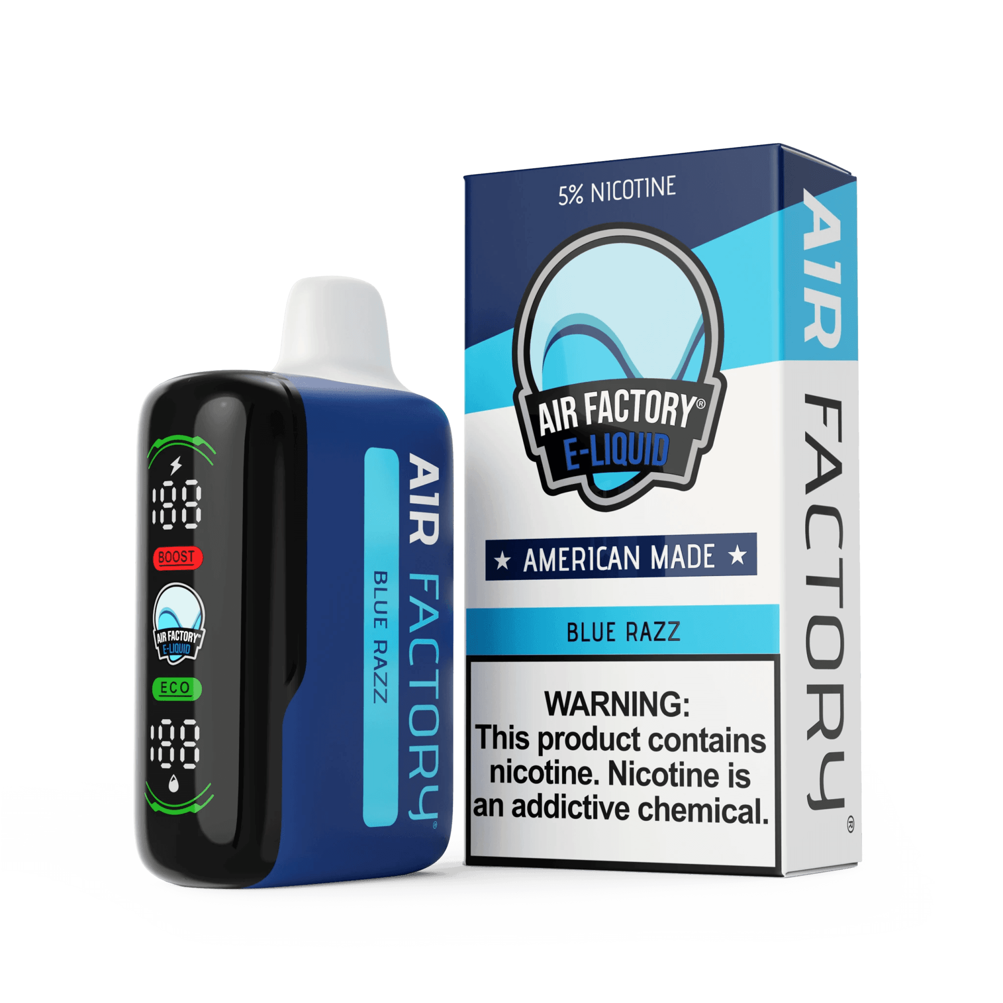 Air Factory 20K Puff Disposable Vape device with sleek design and mouthpiece, showcasing its portable and compact form.
