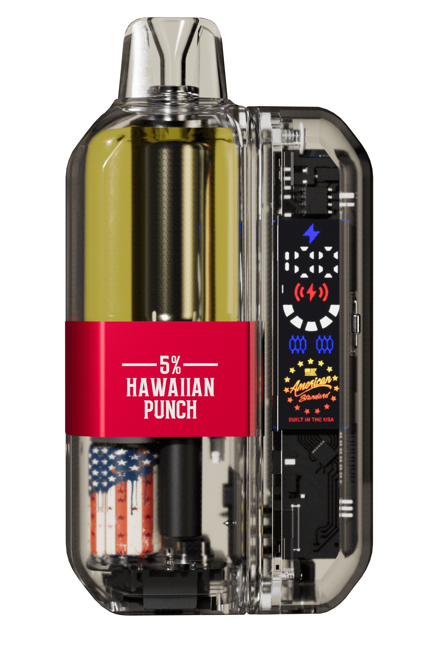 American Standard 5% Hawaiian Punch' label and American flag design on a white background