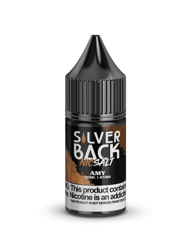 Silverback Juice Co. Amy SALT e-liquid bottle, 30mL size, with silver and black label, designed for vaping.