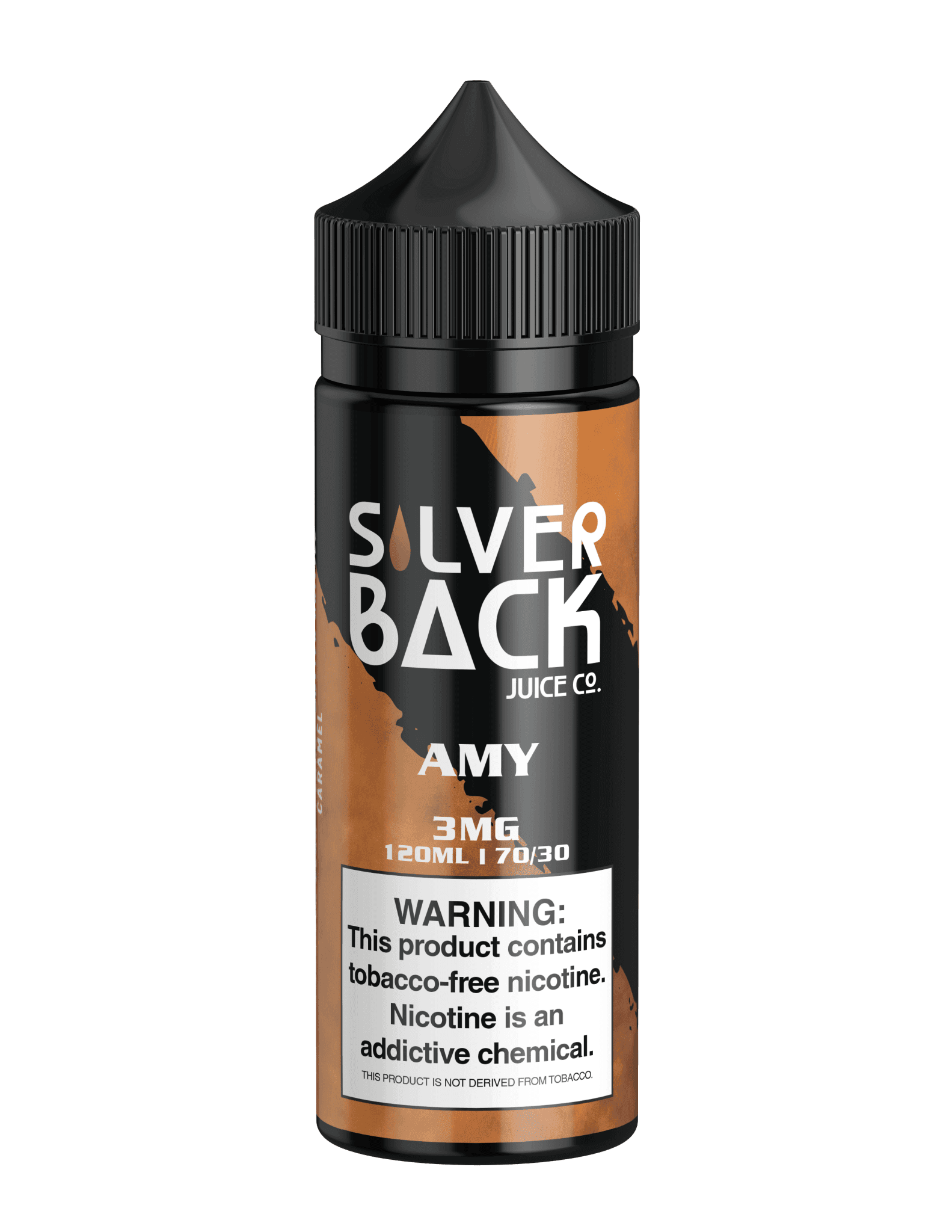 Amy e-liquid by Silverback Juice Co. in a 120mL bottle with vibrant label design, featuring bold graphics and branding.