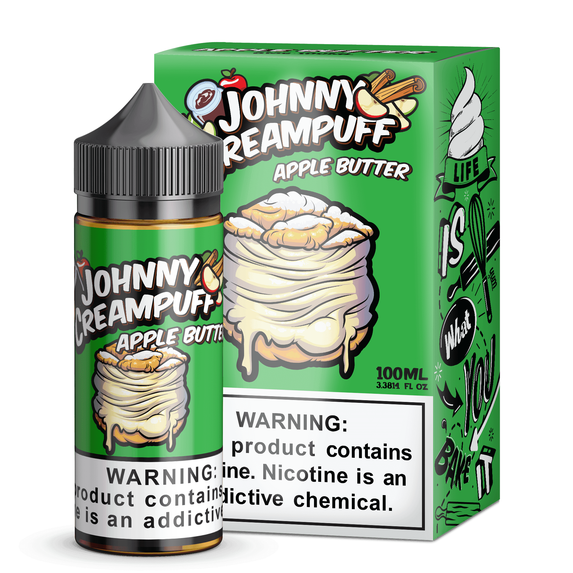 Johnny Creampuff Apple Butter e-liquid in 100mL bottle, featuring rich apple butter flavor with smooth creamy notes.