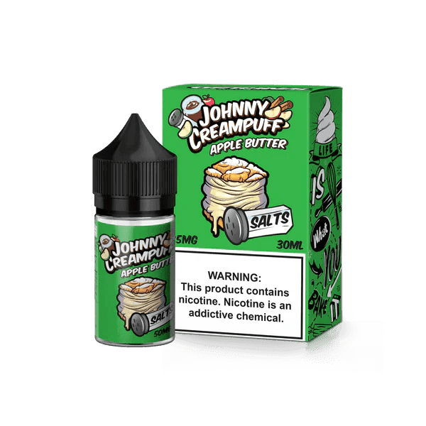 Johnny Creampuff Apple Butter Salt E-liquid 30mL bottle, smooth apple butter flavor with salt nicotine for vaping enjoyment.