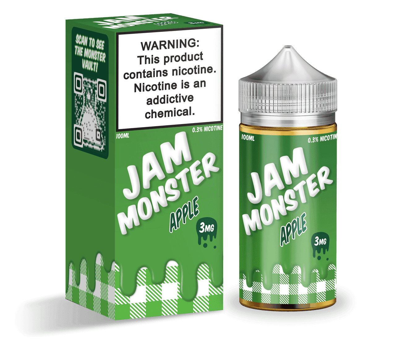 Apple Jam Monster E-Liquid 100mL bottle with vibrant label featuring fresh apples and jam, designed for vaping.