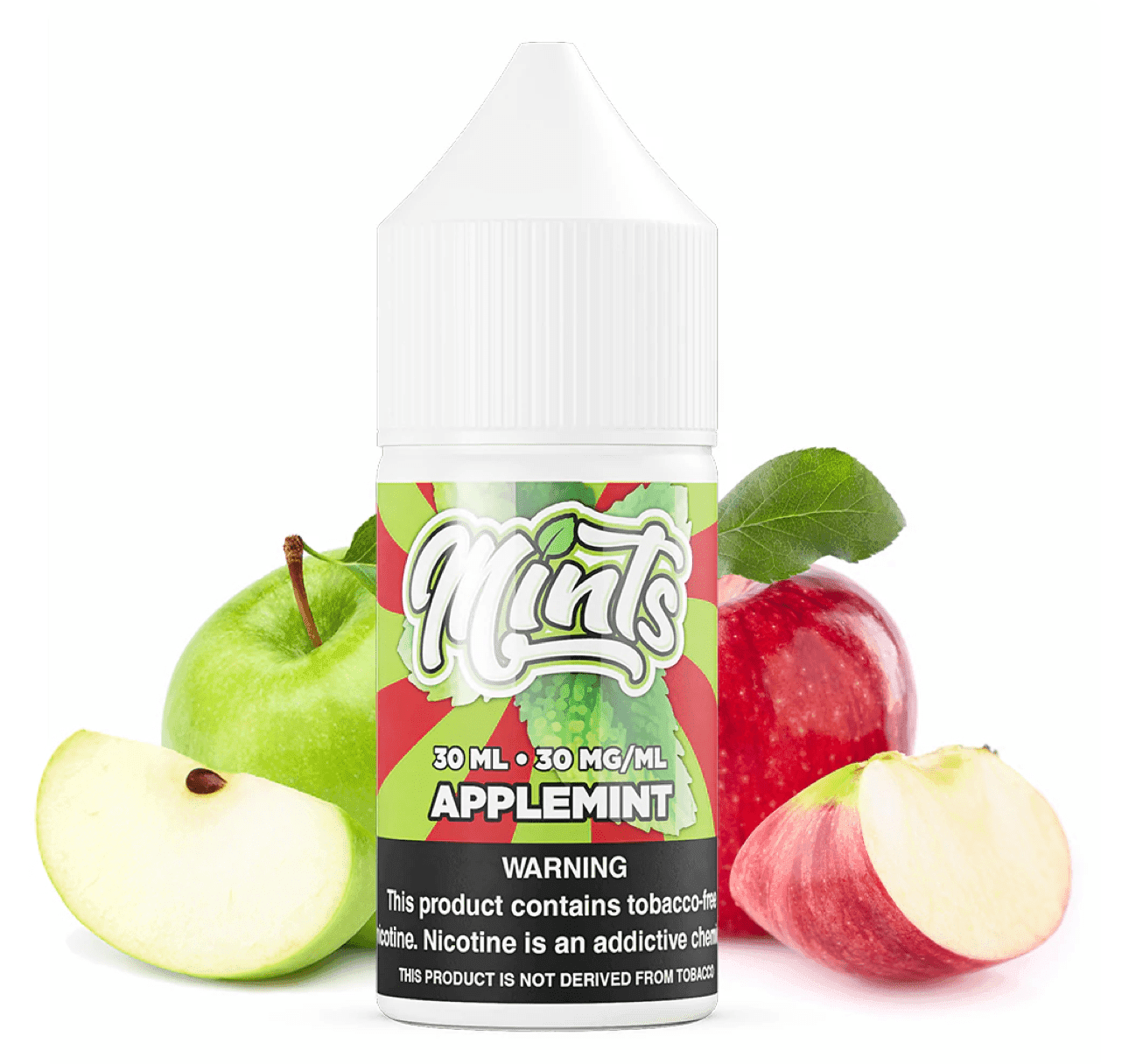Apple Mint SALT e-liquid by Mints Vape Co. in a 30mL bottle, featuring a refreshing apple and mint flavor.