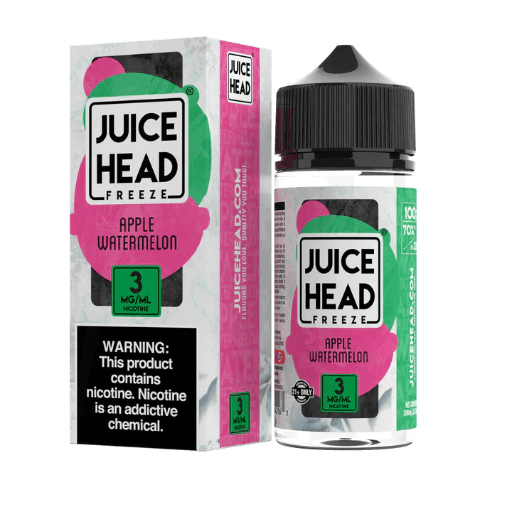Apple Watermelon FREEZE e-liquid by Juice Head in 100mL bottle, showcasing the colorful packaging with images of apples and watermelons.