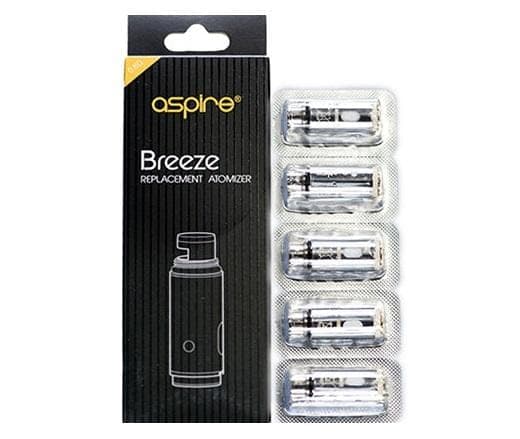 Aspire Breeze replacement coils for vape device, showing a pack of Aspire Breeze vape coils with metal and cotton components.