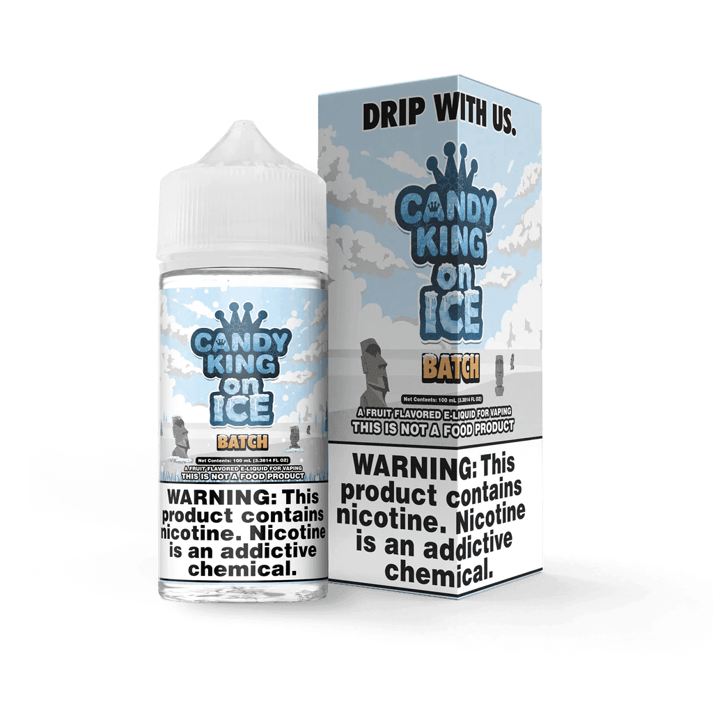 Batch on ICE Candy King on ICE 100mL e-liquid bottle with vibrant label and minty, icy flavor design.