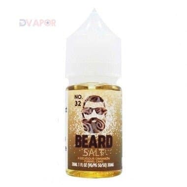 Beard Salts No. 32 Cinnamon Funnel Cake e-liquid in a 30ml bottle from Beard Vape Co, featuring cinnamon and funnel cake flavor.