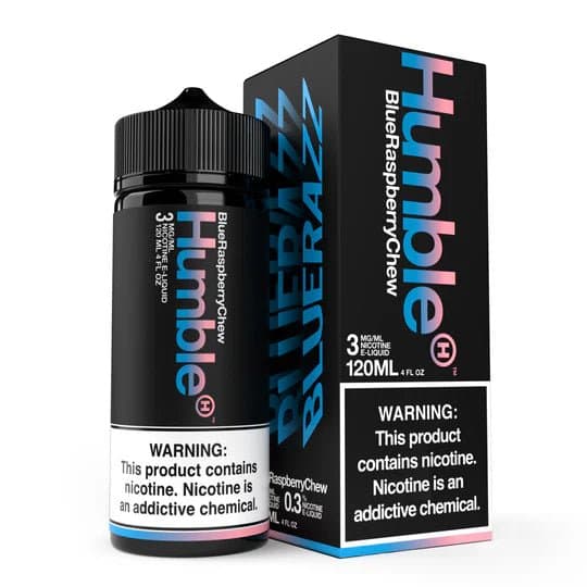 Humble Juice Co. Berry Blow Doe blue raspberry chew e-liquid in 120ml bottle, showcasing vibrant blue raspberry flavor.
