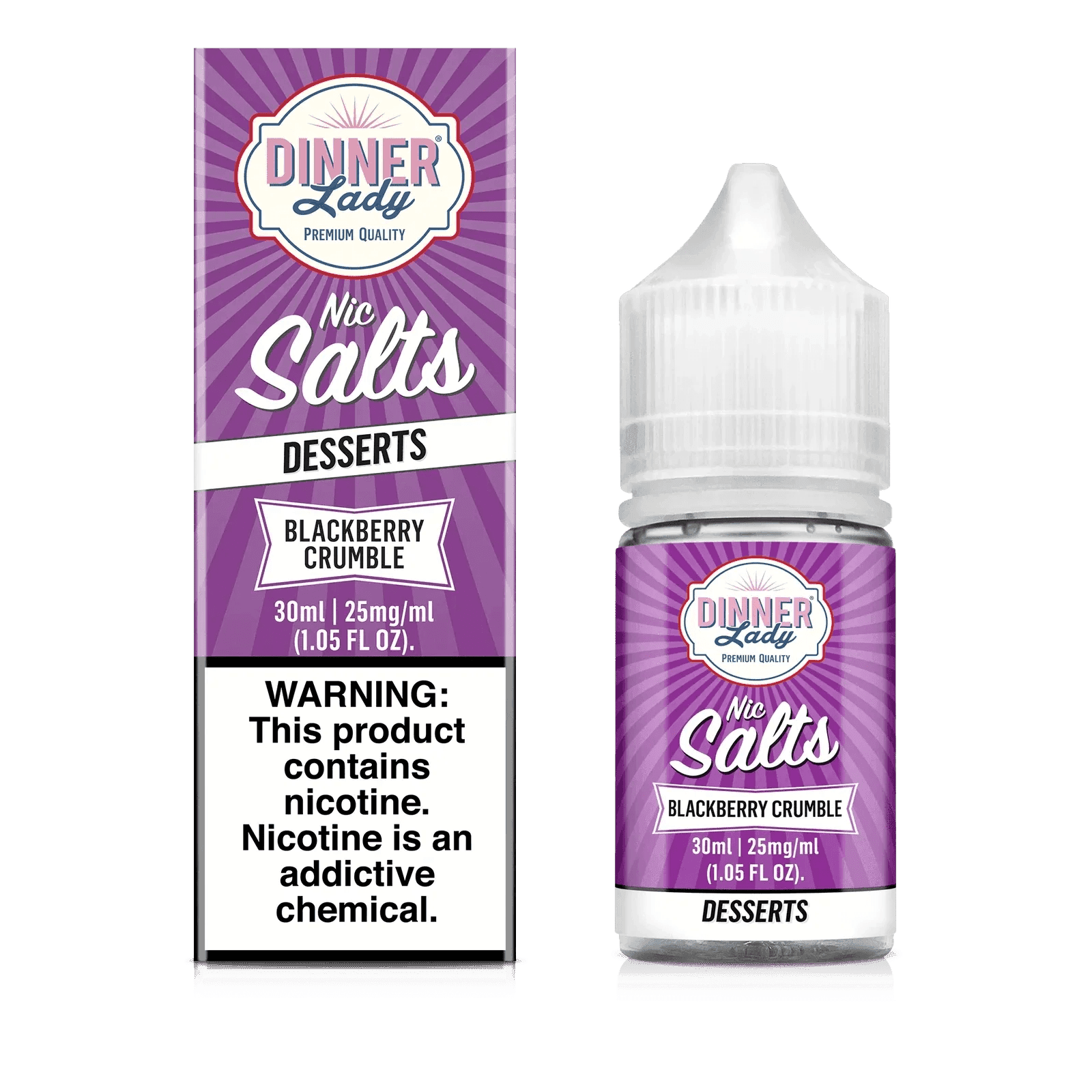 Blackberry Crumble SALT e-liquid by Dinner Lady, 30mL bottle with rich blackberry and dessert crumble flavor.