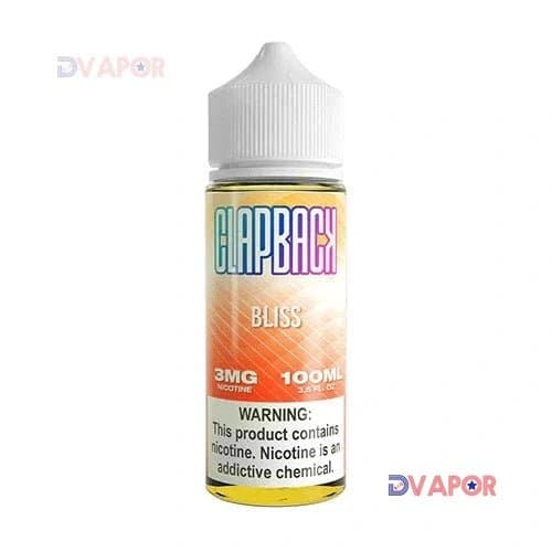Bottle of Bliss Clapback E-Liquid by SAVEUR Vape, 100ml, with colorful label and flavor description, for vaping enjoyment.