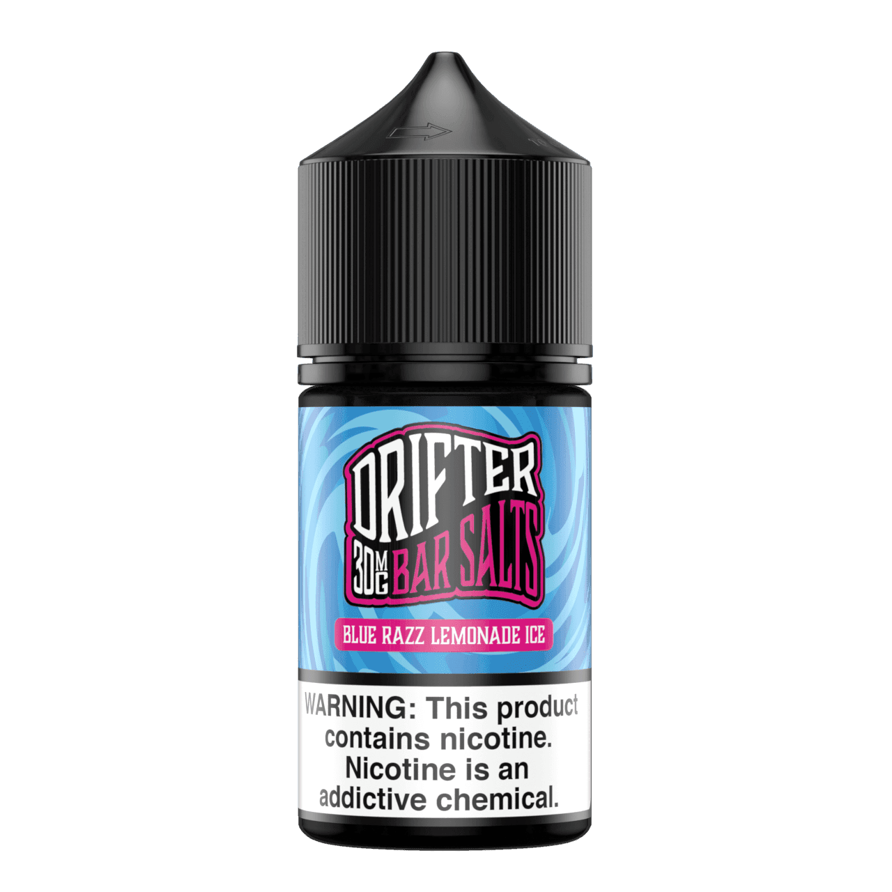 Blue Razz Lemonade ICE Salt Drifter E-Liquid 30mL bottle with vibrant blue raspberry and lemon flavor graphics.