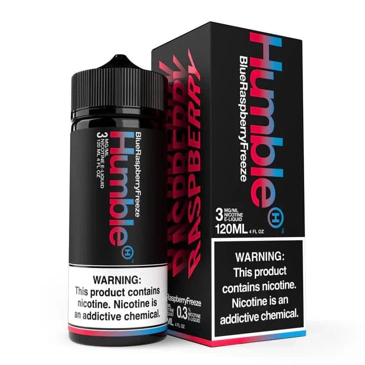 Blue Slushee Blue Raspberry Freeze e-liquid by Humble Juice Co., 120mL bottle with vibrant blue raspberry flavor.