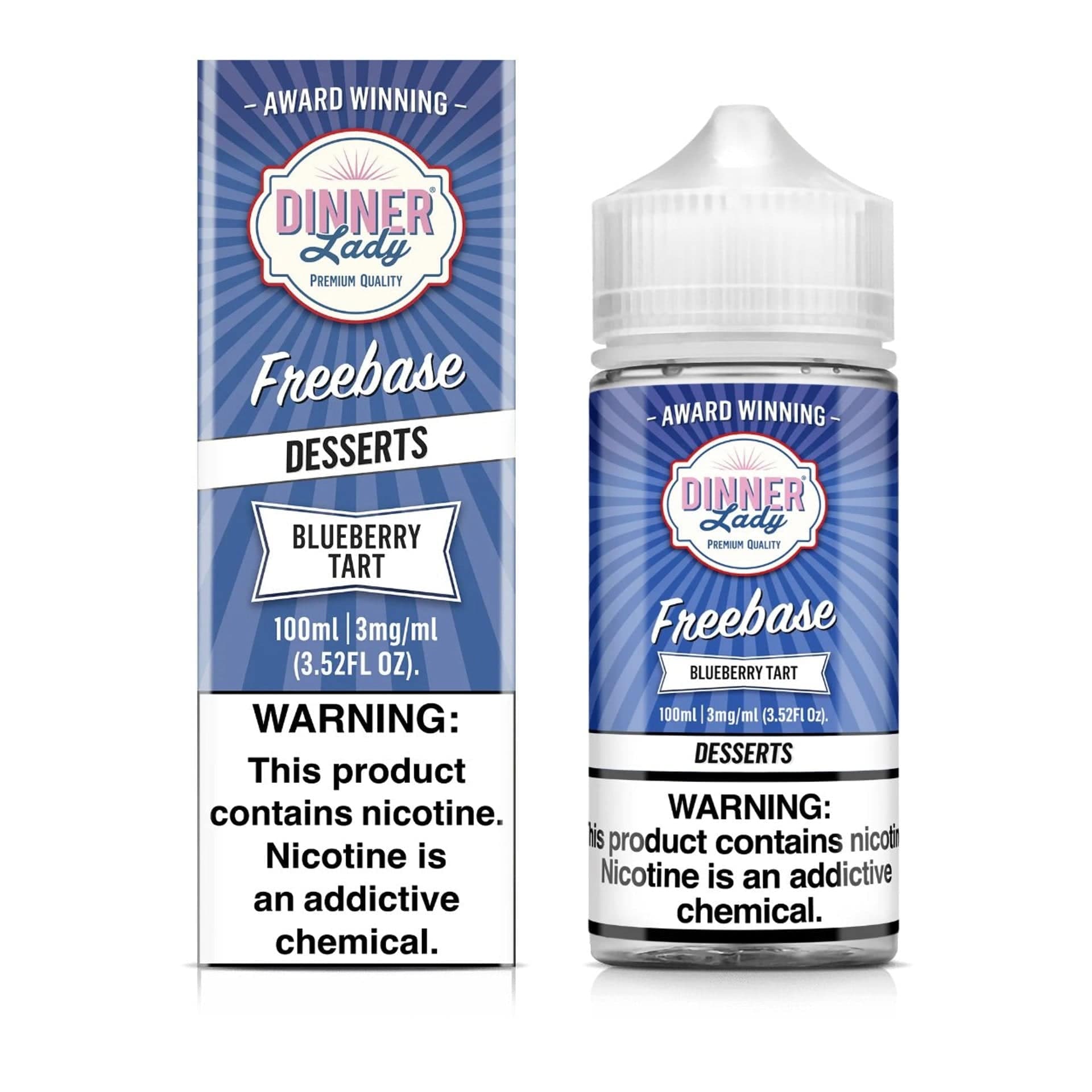 Blueberry tart e-liquid by Dinner Lady in a 100mL bottle, featuring rich blueberry and pastry flavors.