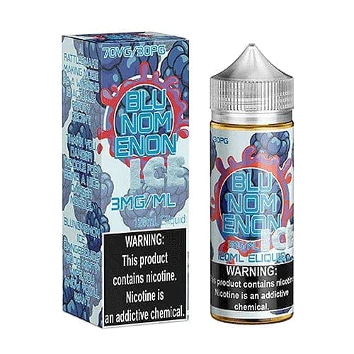 Blunomenon ICE E-liquid by Nomenon E-Liquids in a 120mL bottle, with a frosty flavor and vibrant packaging.