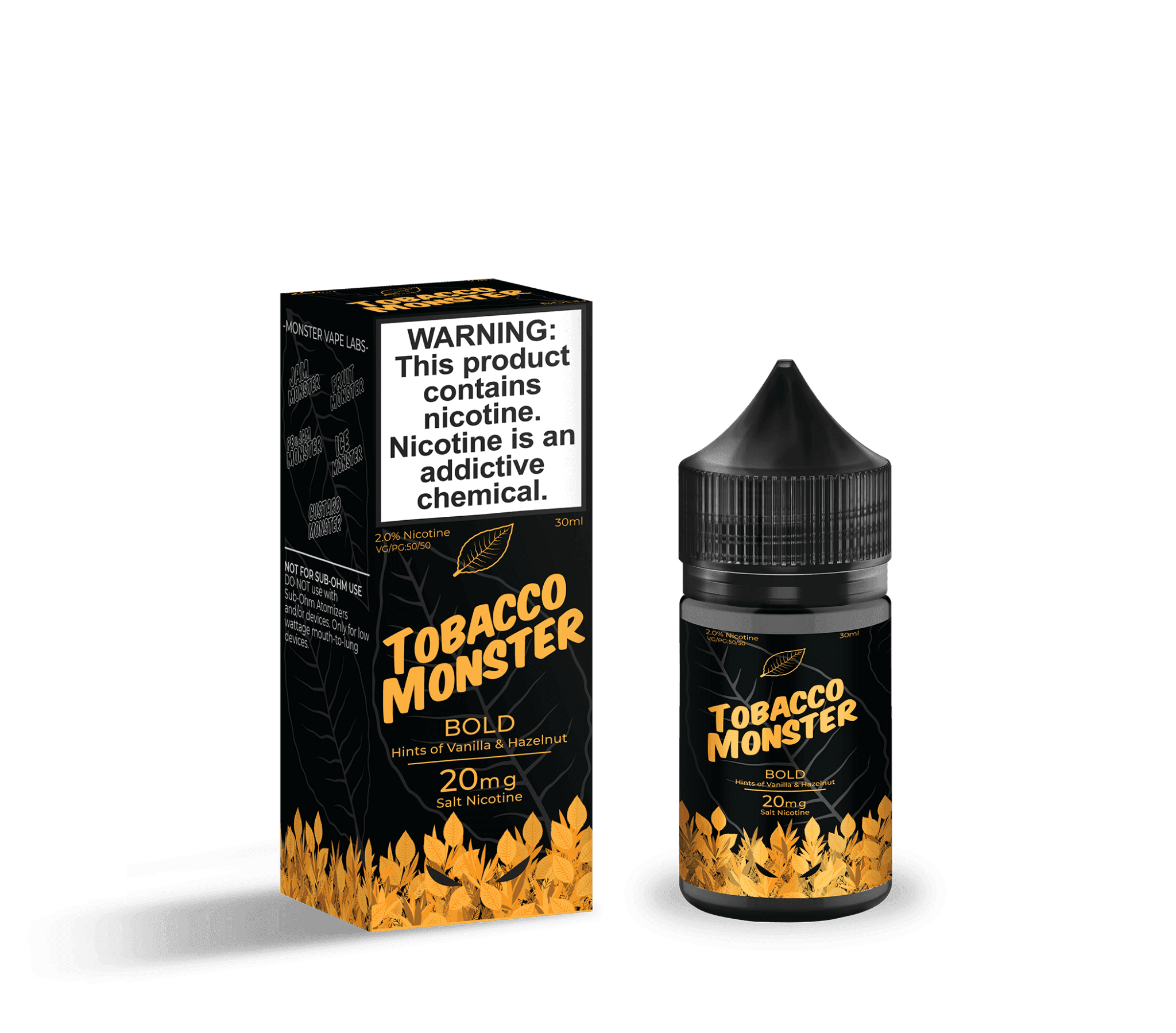 Bold SALT Tobacco Monster 30mL e-liquid bottle with colorful label, showcasing the tobacco flavor and brand branding.