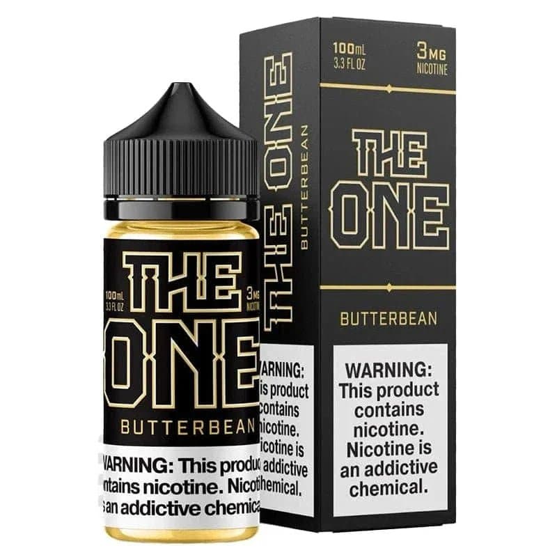 Beard Vape Co Butterbean The One 100mL e-liquid bottle with colorful label and clear plastic cap, on a white background.