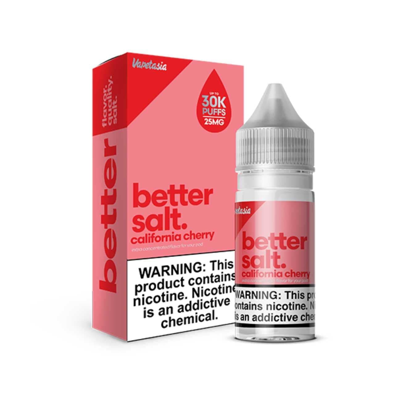 California Cherry Salt e-liquid by Vapetasia featuring cherry flavor in a 30mL bottle with salt nicotine for vaping.