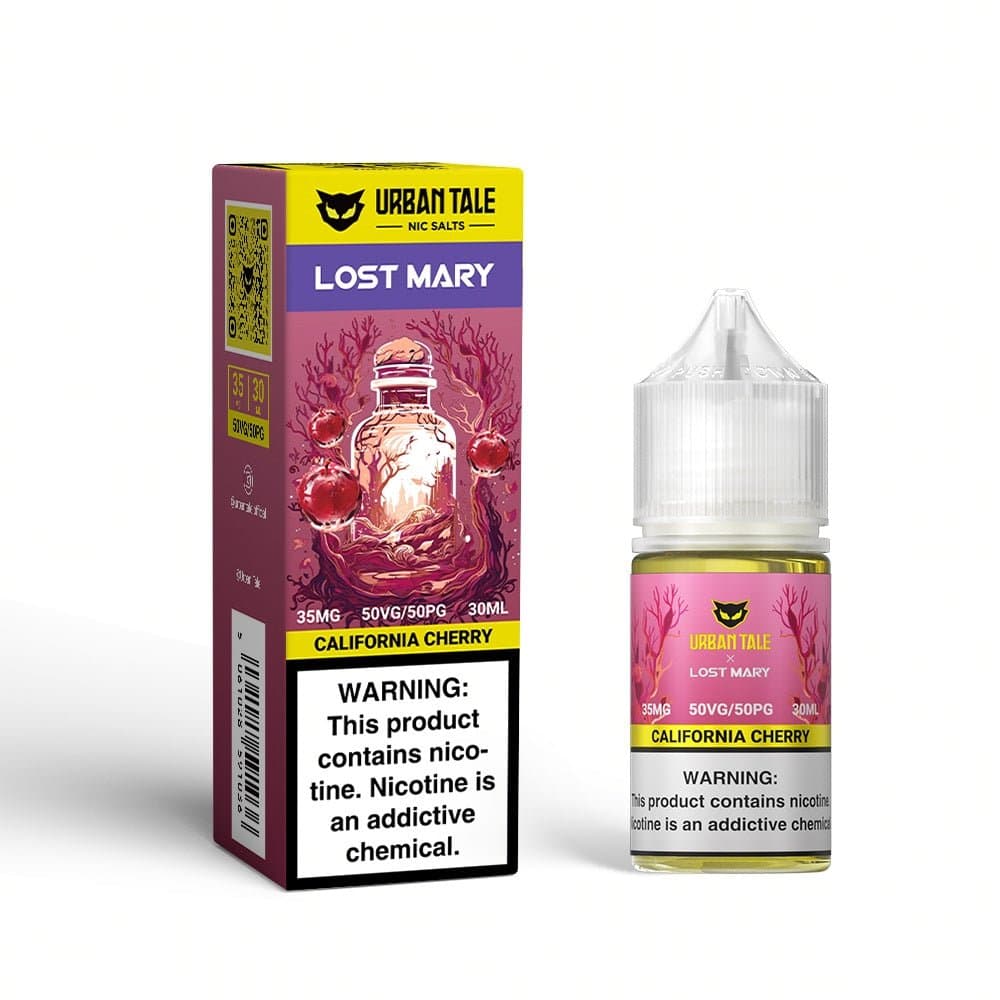 California Cherry SALT e-liquid by Urban Tale x Lost Mary in a 30mL bottle, featuring a vibrant cherry flavor.