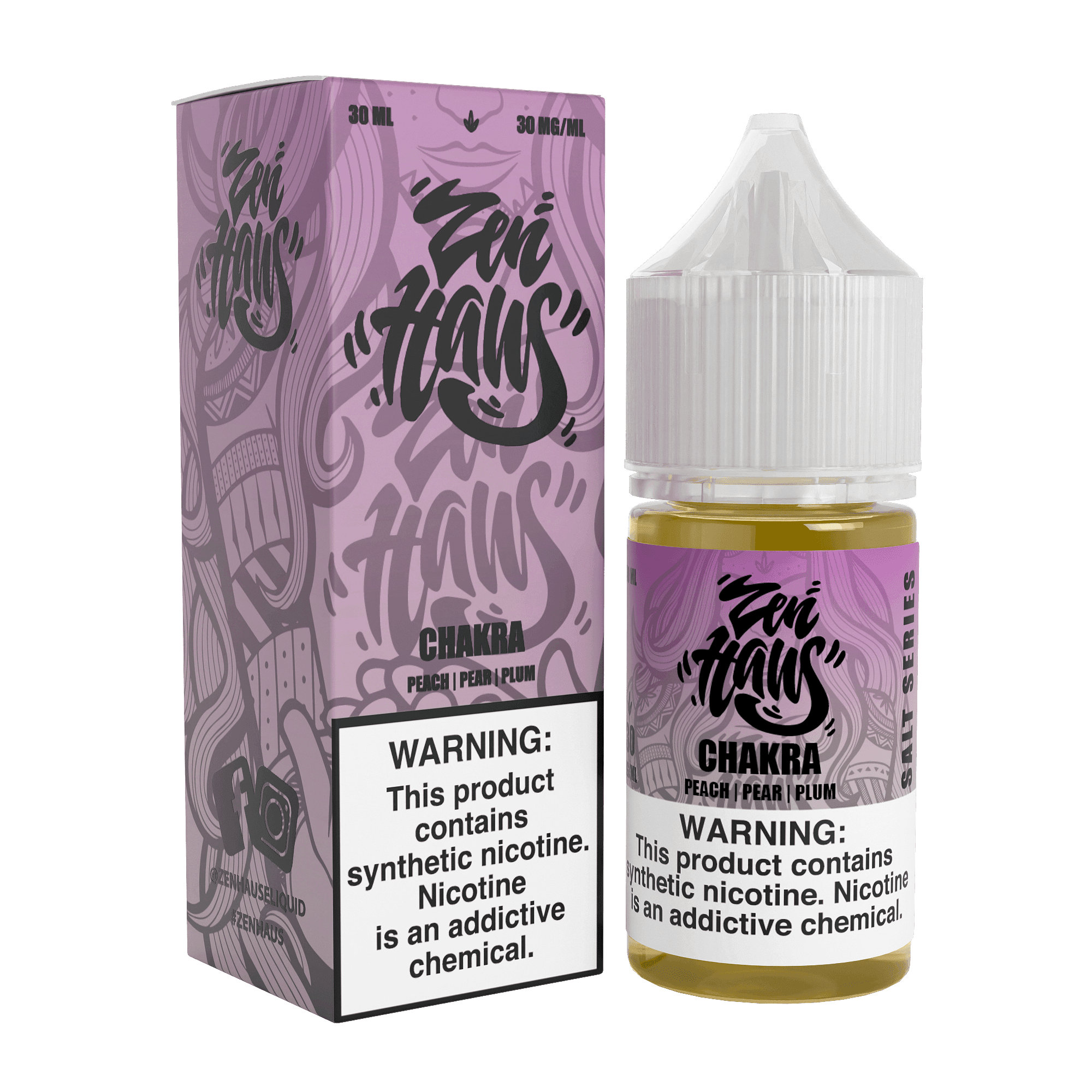 Zen Haus Chakra SALT nicotine salt bottle, 30mL, 30mg, featuring colorful chakra design on the label.