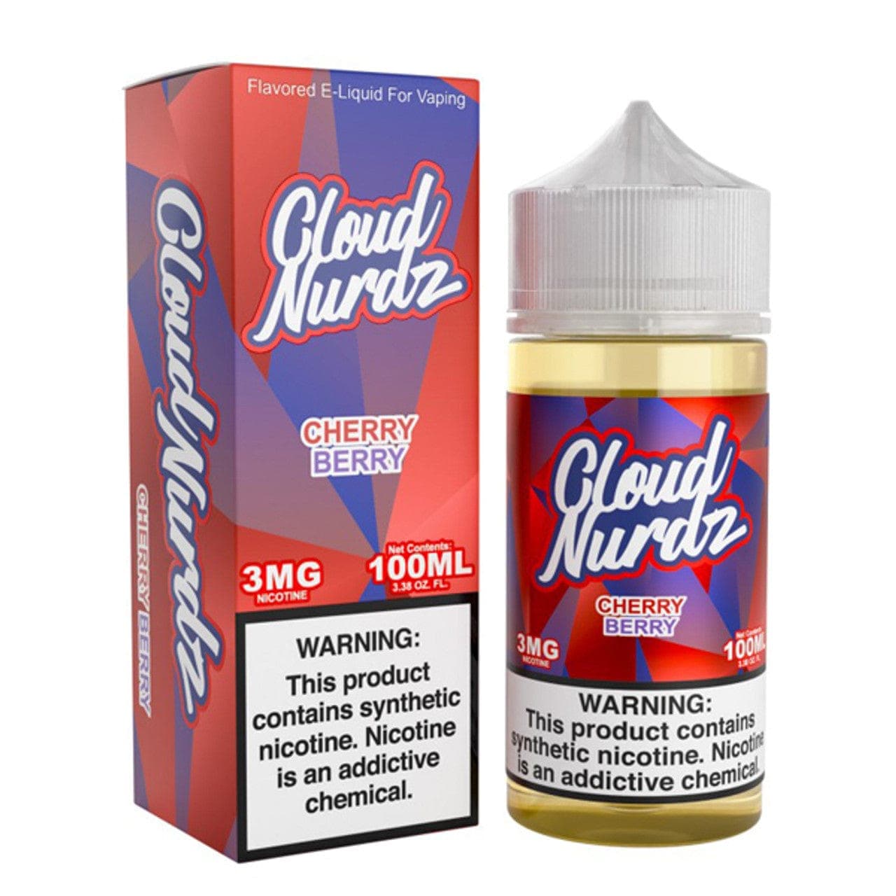 Cherry Berry Cloud Nurdz e-liquid 100mL bottle with colorful label featuring cherries and berries for vaping enjoyment.