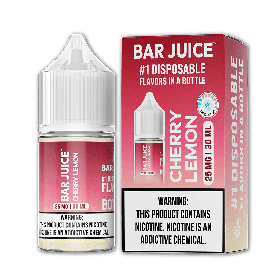 Cherry lemon salt e-liquid by Bar Juice in a 30mL bottle, featuring a vibrant cherry and lemon flavor profile.