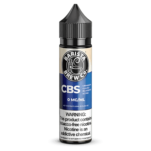 Cinnamon glazed blueberry scone flavored e-liquid by Barista Brew Co. in 60mL bottle, showcasing a scone with cinnamon and blueberries.