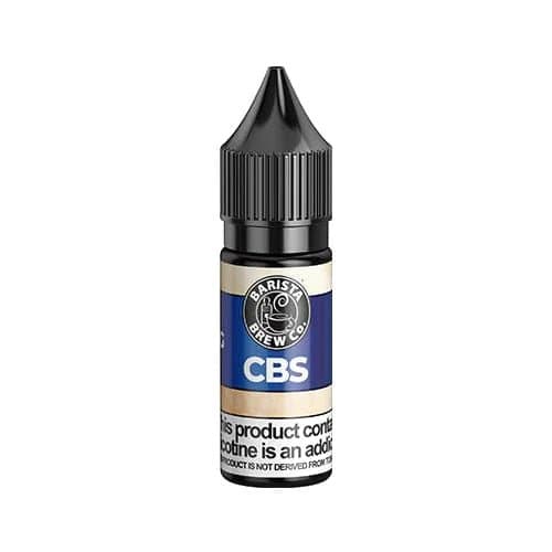 Cinnamon glazed blueberry scone salt e-liquid bottle by Barista Brew Co. 30ml, with a close-up of the product label and packaging.