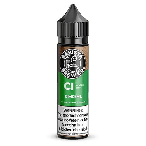 Barista Brew Co. Classic Irish e-liquid bottle with colorful label, 60mL size, for vaping.