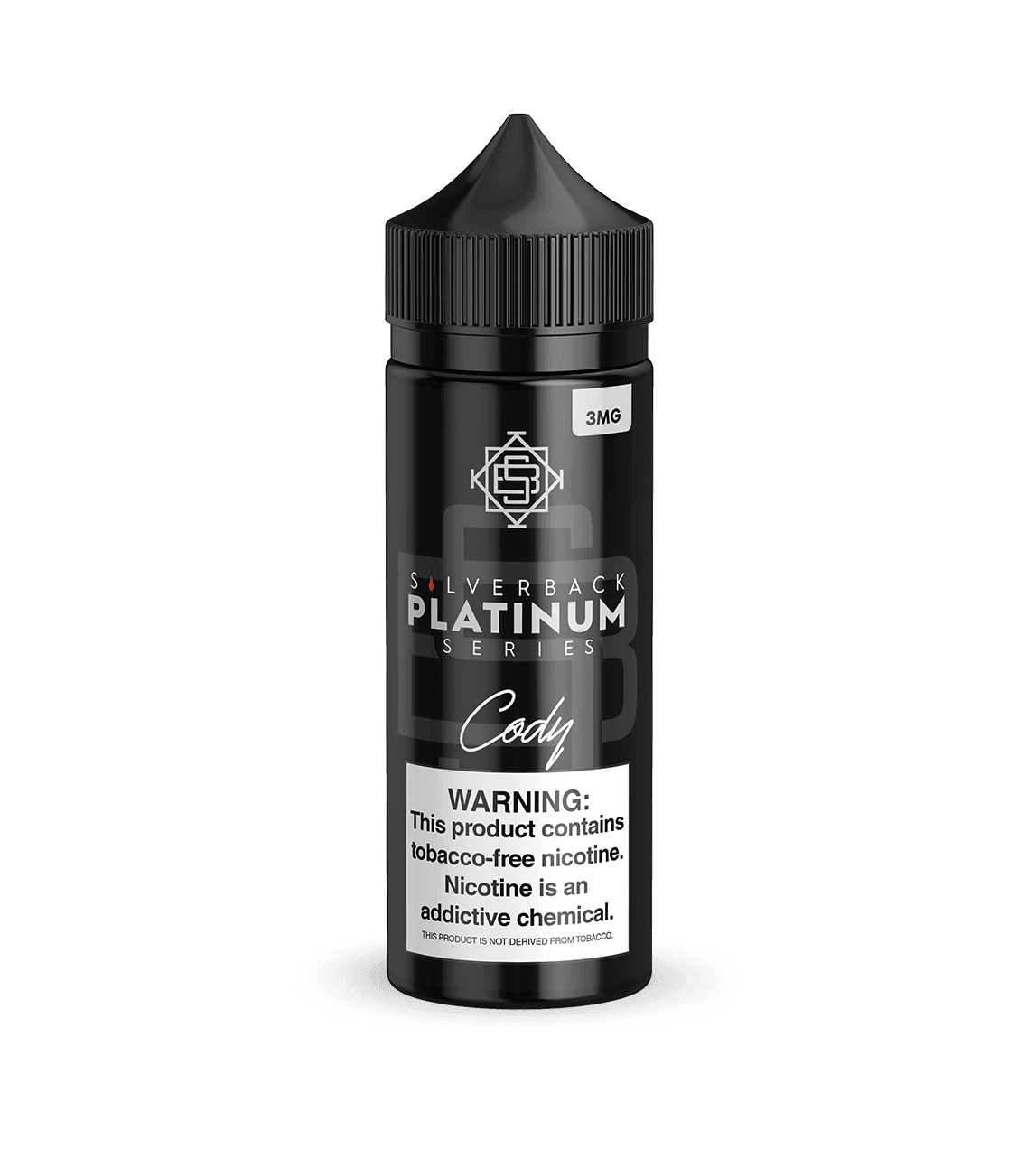 Cody Silverback Platinum Series e-liquid bottle from Silverback Juice Co., 120mL with silver and black label design.