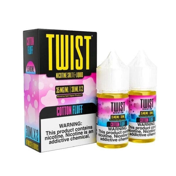 Cotton Fluff SALT Twist E-Liquids 60mL e-liquid bottle with white label and blue accents, showcasing the product packaging.