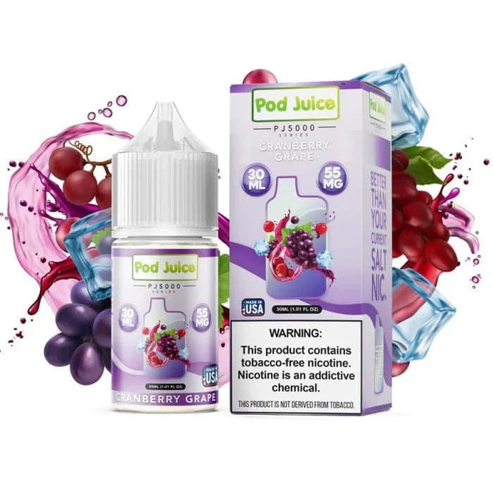 Cranberry Grape Pod Juice SALT e-liquid bottle with colorful label, 30mL, for vaping devices.