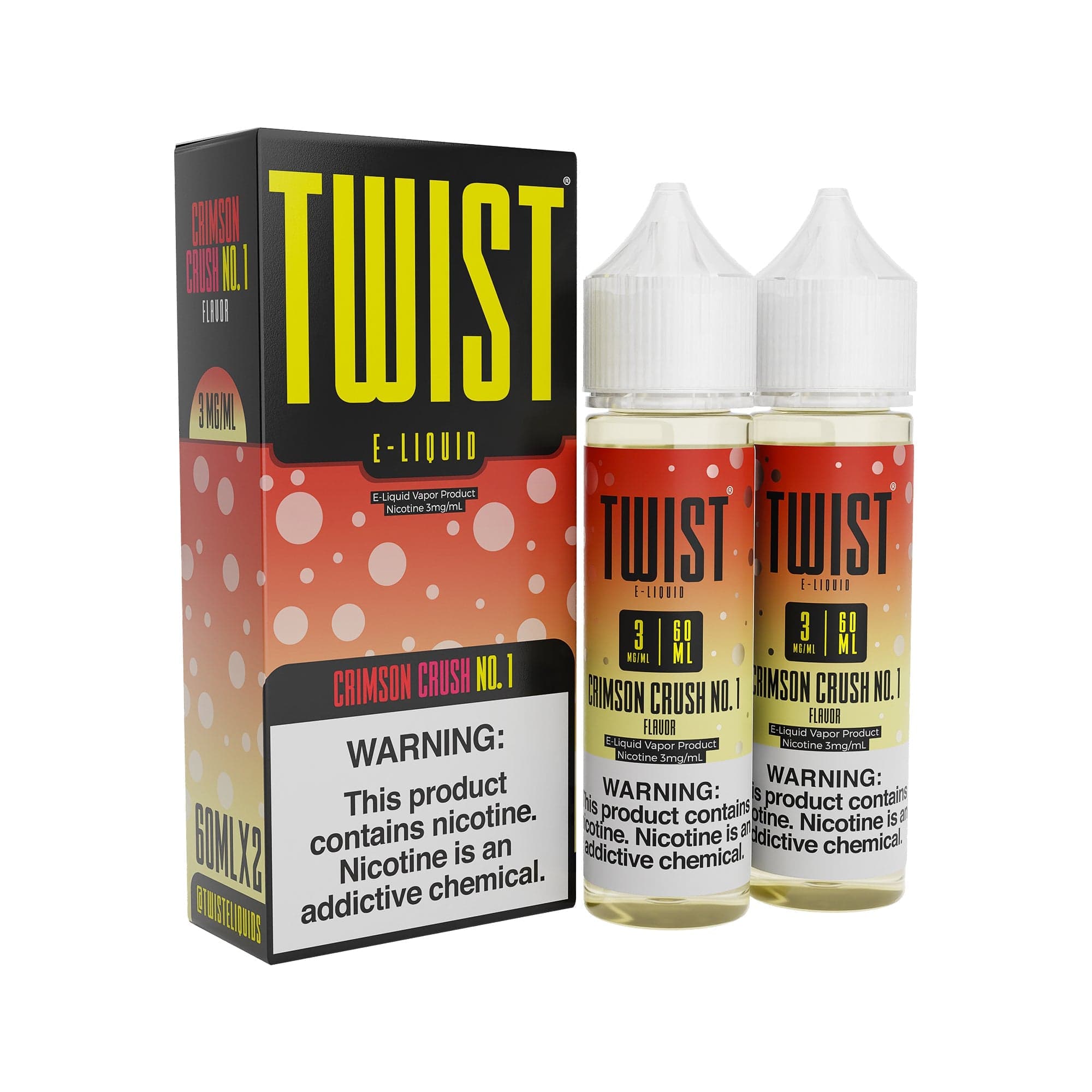 Crimson Crush No. 1 Twist E-Liquids 120mL bottle featuring vibrant red and pink fruit flavor design.