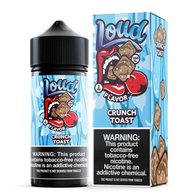 Loud Crunch Toast e-liquid in 100mL bottle, featuring a toasted cereal flavor with crunchy texture, for use in vaping devices.