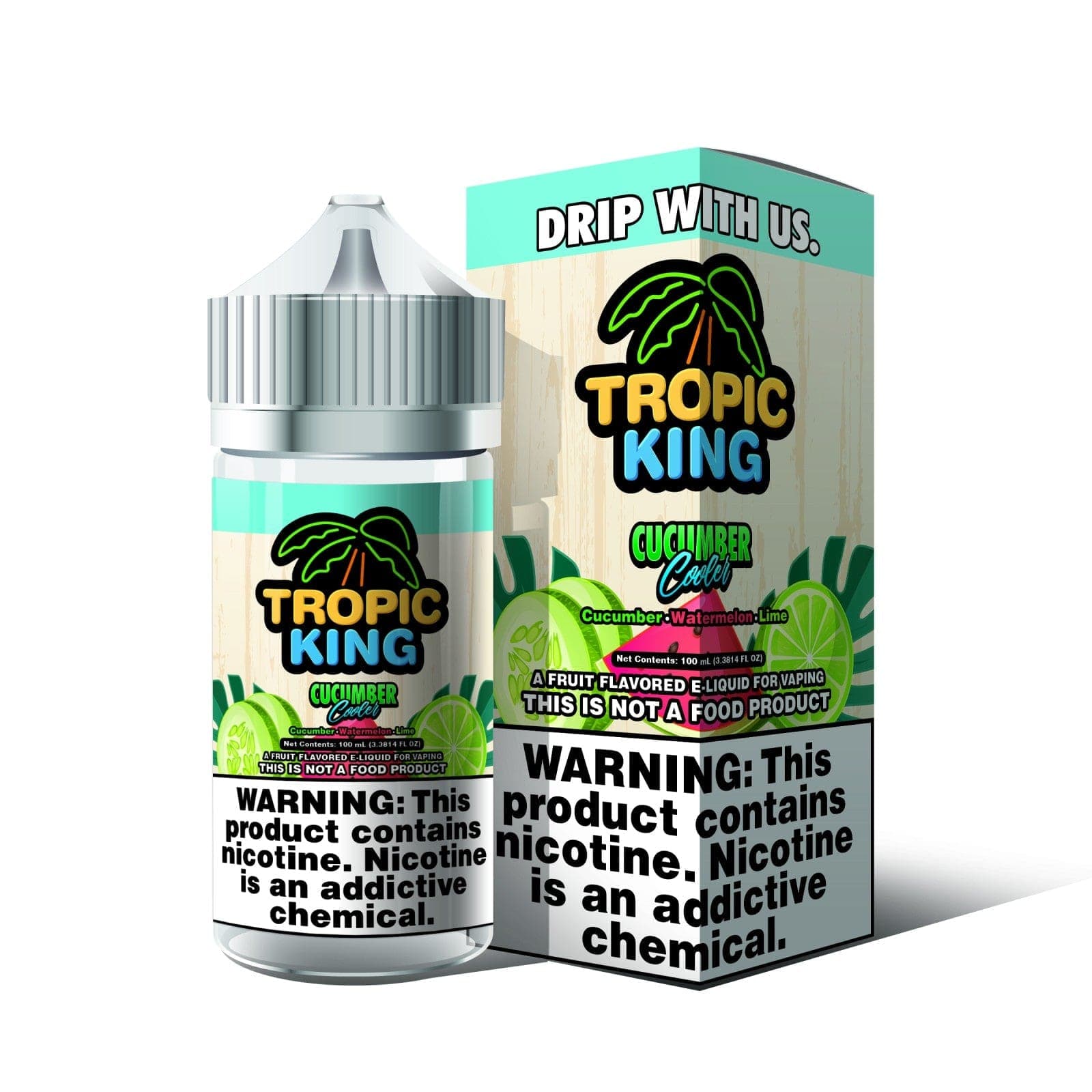 Bottle of Candy King Cucumber Cooler Tropic King 100mL e-liquid with cucumber and tropical fruit flavor on the label.