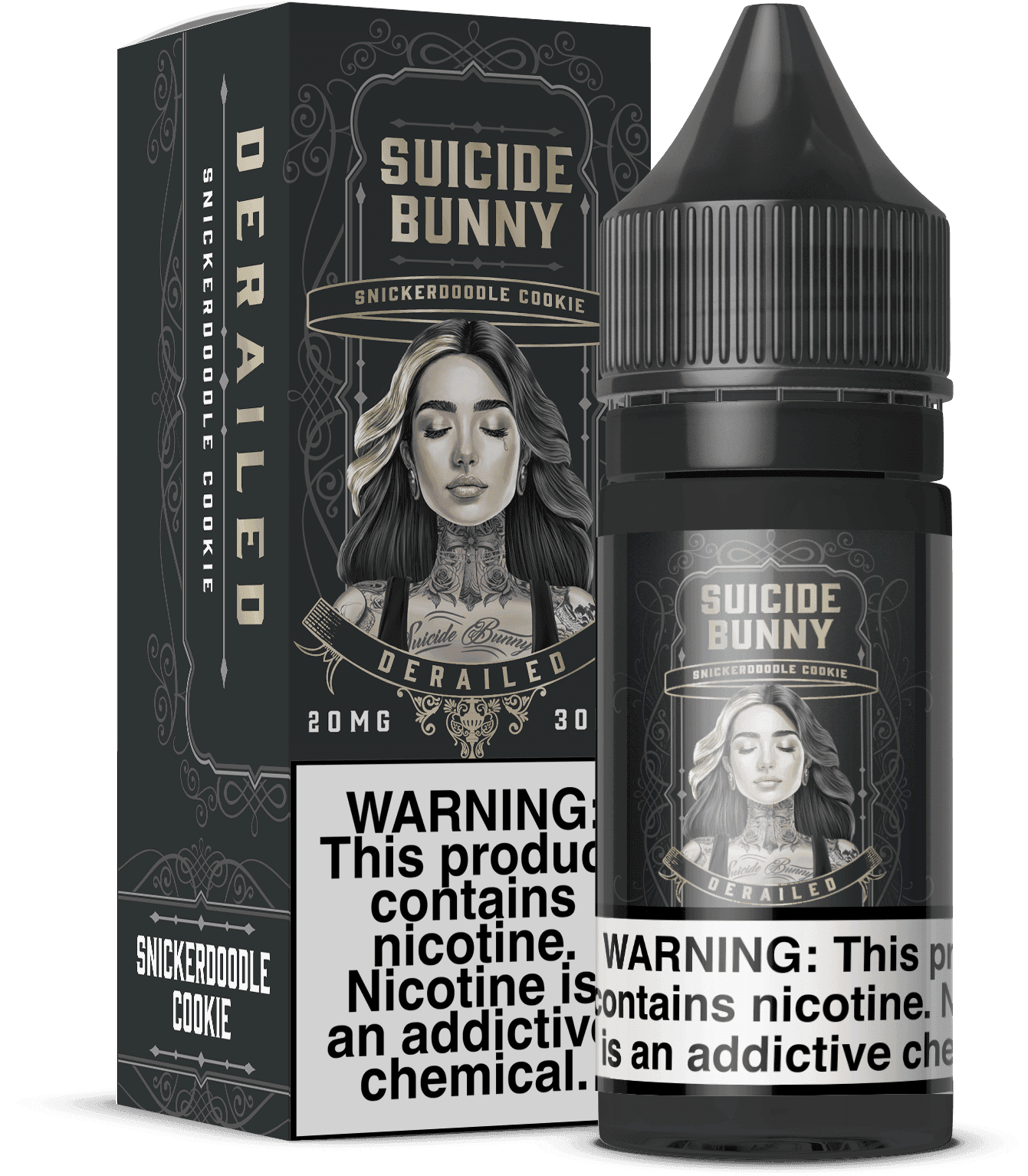 Derailed SALT e-liquid by Suicide Bunny eLiquids in 30mL bottle, featuring vibrant label design and e-liquid inside