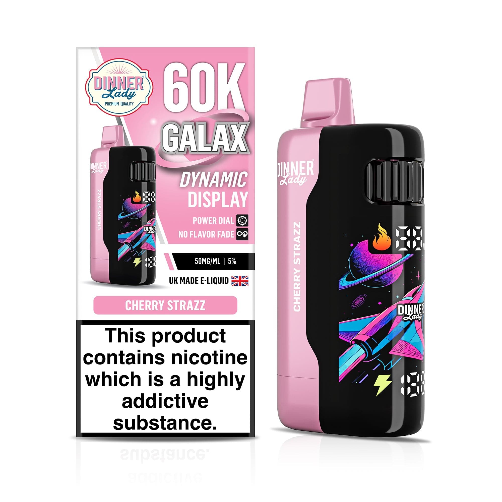 Dinner Lady Galax 60K disposable vape device with sleek design and colorful branding, designed for easy use and portability.