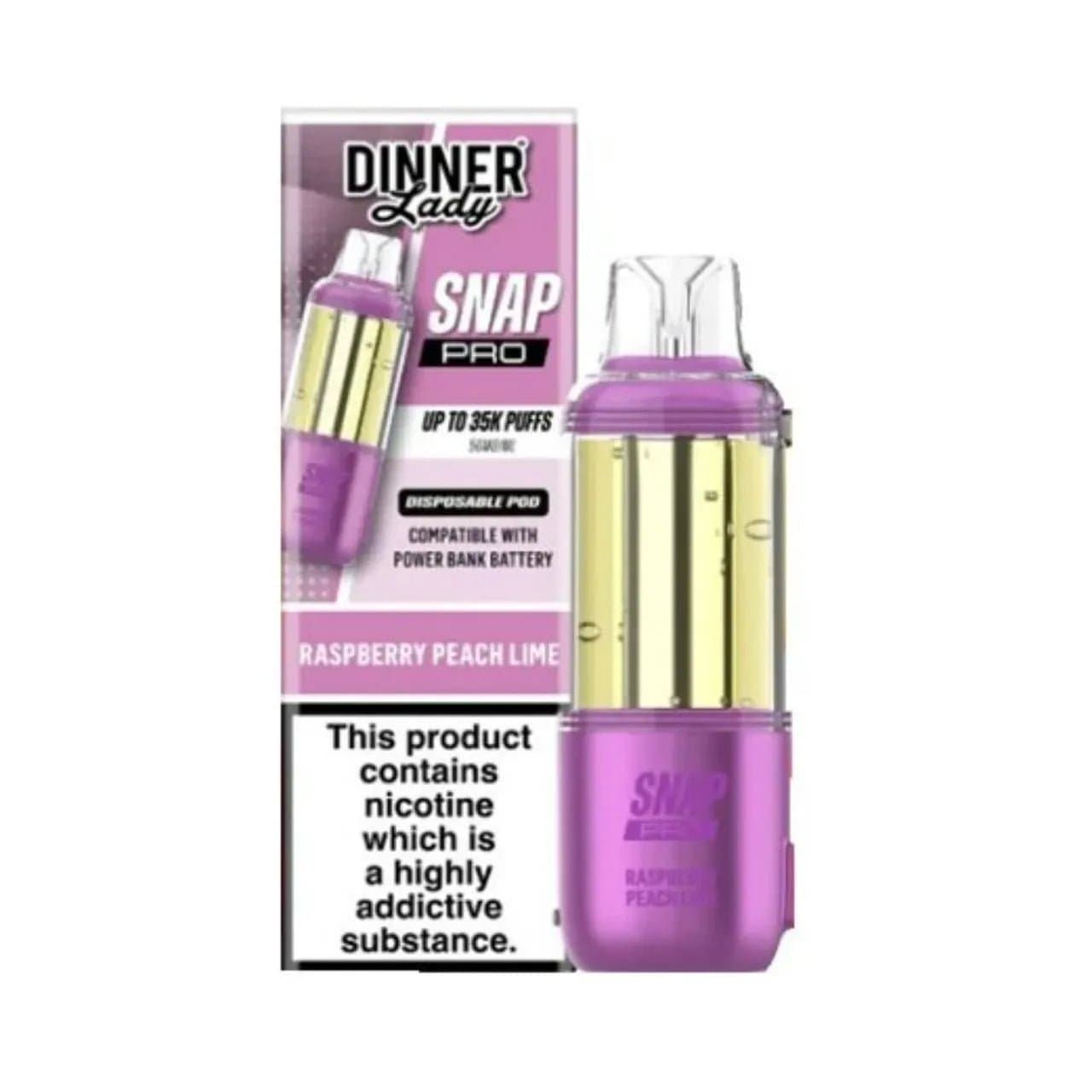 Dinner Lady Snap Pro 35K disposable vape pods shown in sleek packaging, designed for easy use and portable vaping.