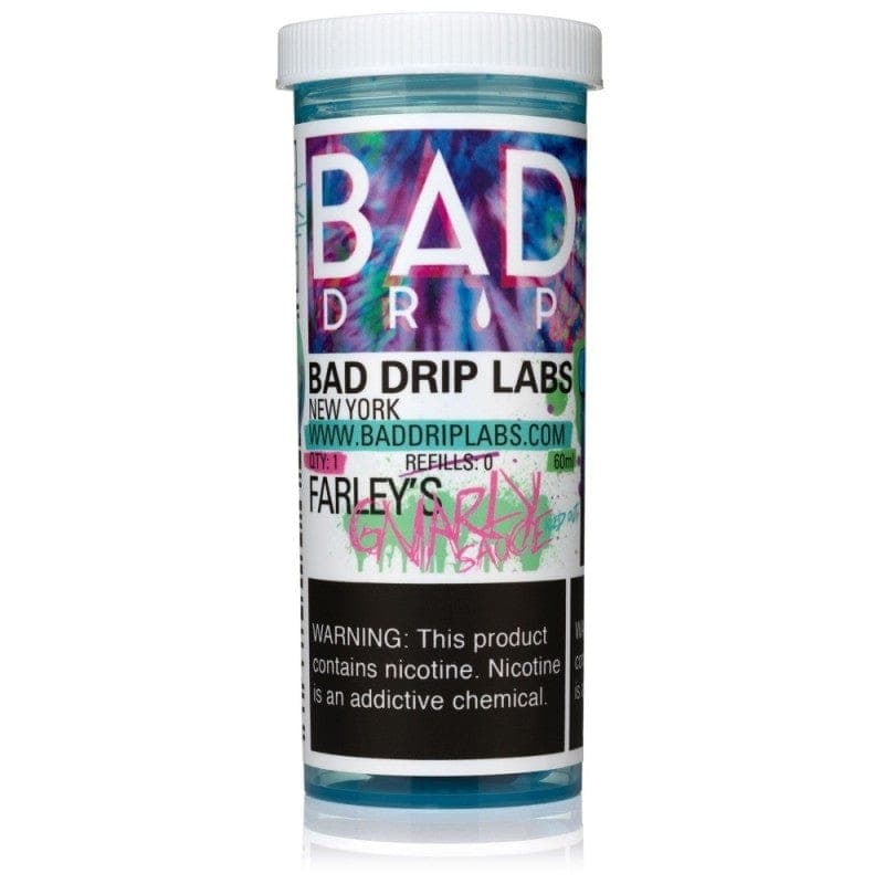 Farley's Gnarly Sauce Iced Out e-liquid by Bad Drip Labs in a 60mL bottle, featuring vibrant packaging and colorful label design.