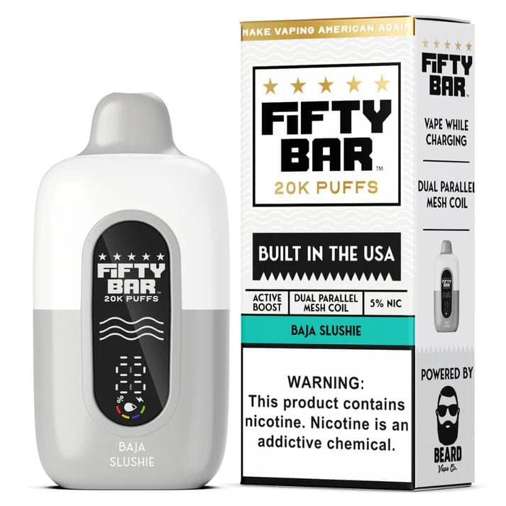 Fifty Bar 20K Disposable Vape device with sleek design and visible mouthpiece, designed for easy use and portability.