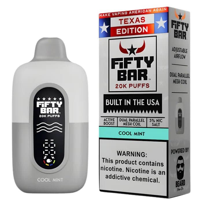 Fifty Bar 20K Disposable Vape device with sleek design and mouthpiece, showcasing the compact, portable style.