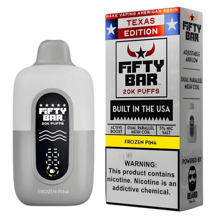 Fifty Bar 20K Disposable Vape device with sleek design and mouthpiece, designed for easy vaping on the go.