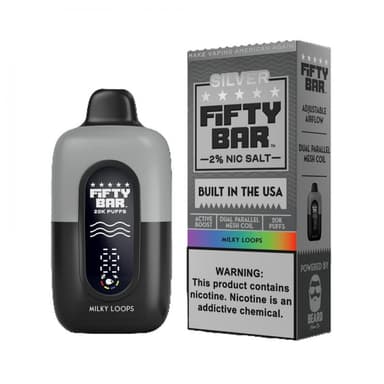 Fifty Bar V2 Silver Series 20K 2% Disposable Vape — Milky Loops
