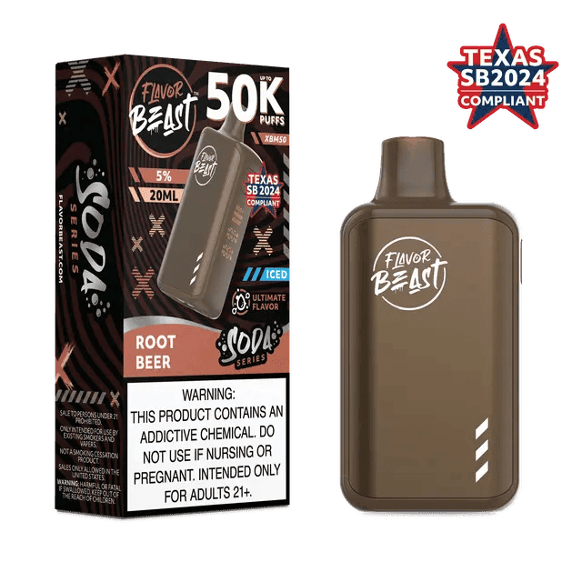 Flavor Beast XBM50 50K disposable vape device with sleek design and mouthpiece, designed for convenient vaping experience.