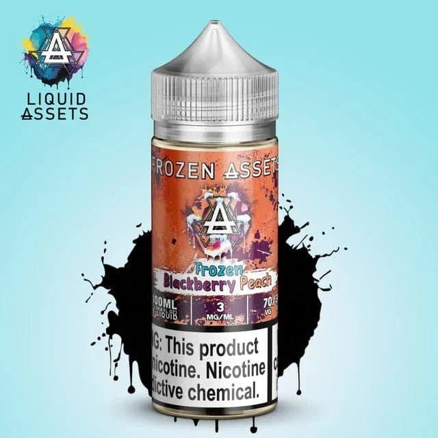 Frozen Blackberry Peach e-liquid by Liquid Assets in a 100mL bottle, showing a frozen blackberry and peach flavor profile.