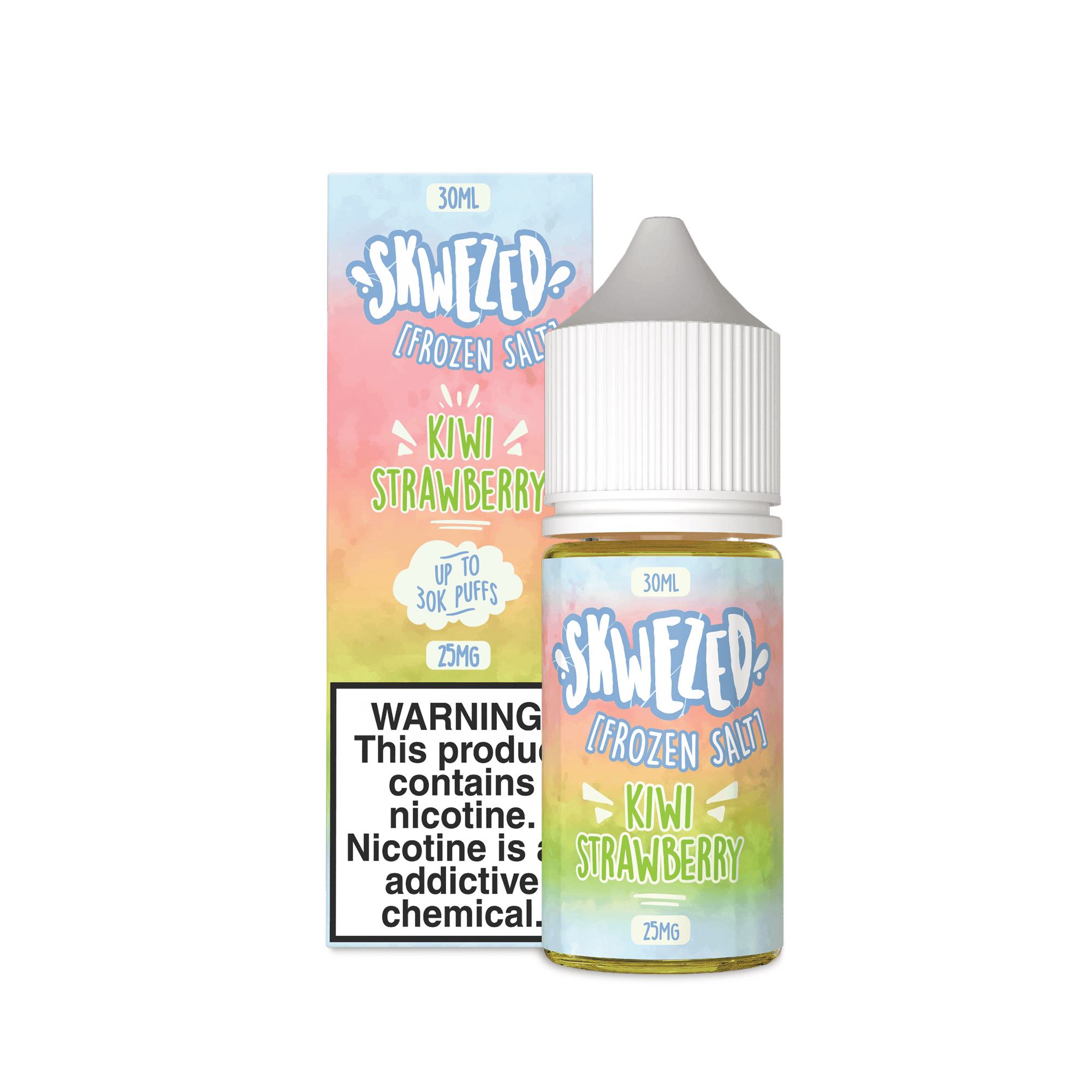 Skwezed FROZEN Kiwi Strawberry Salt nicotine e-liquid in 30ml bottle with icy kiwi and strawberry flavor.