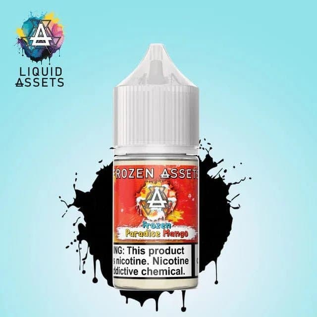 Frozen Paradise Mango Salt e-liquid by Liquid Assets in a 30mL bottle, showcasing vibrant mango flavor with icy frozen notes.