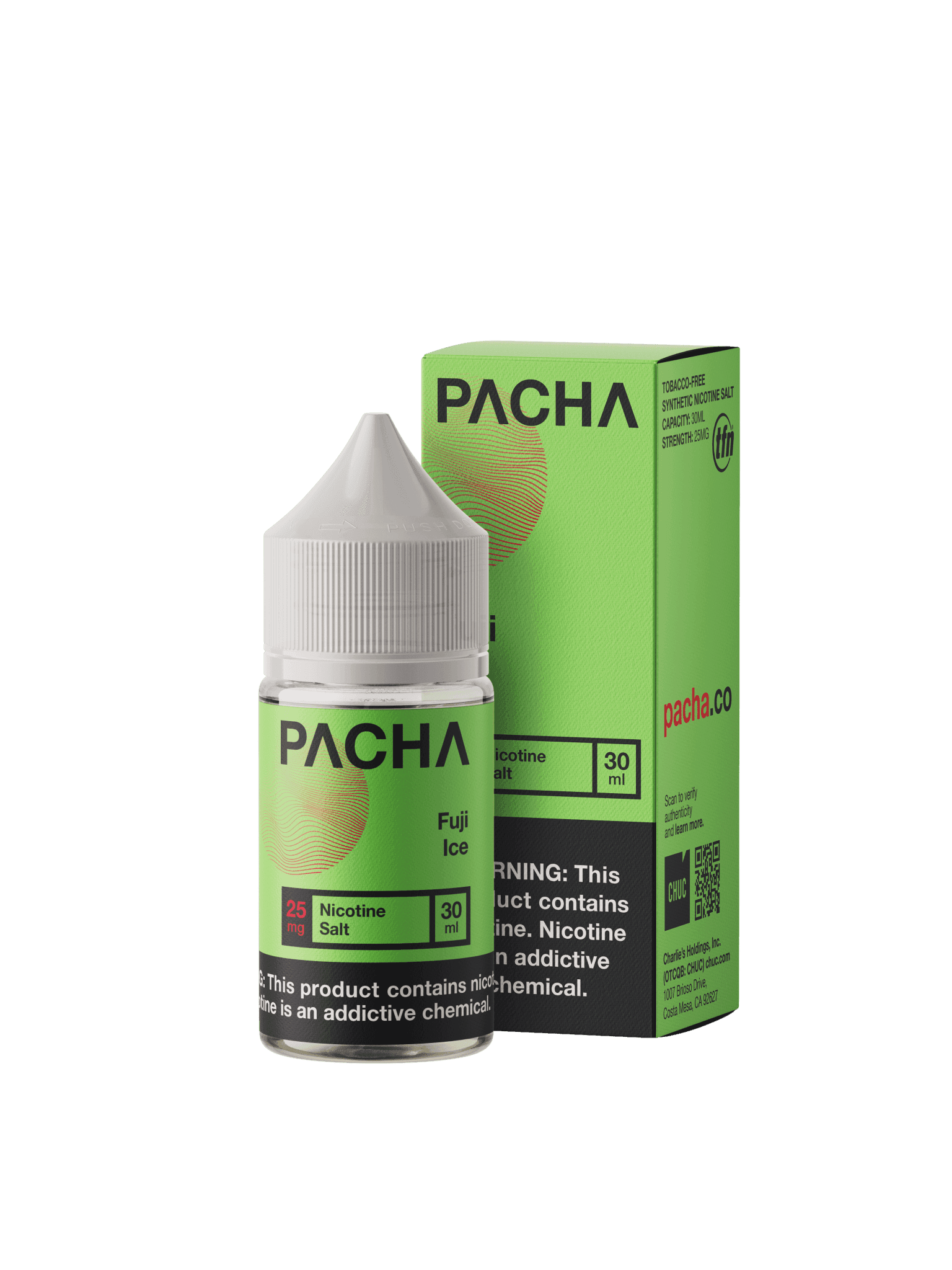 Fuji ICE SALT e-liquid by Pachamama, 30mL bottle featuring a refreshing Fuji apple and icy menthol flavor.