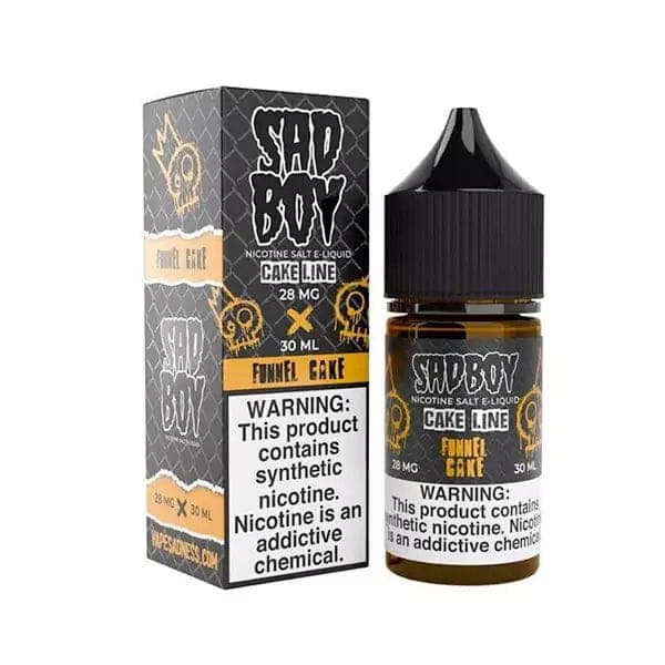 Funnel Cake SALT e-liquid by Sadboy E-Liquid, 30mL bottle with colorful label featuring funnel cake flavor illustration
